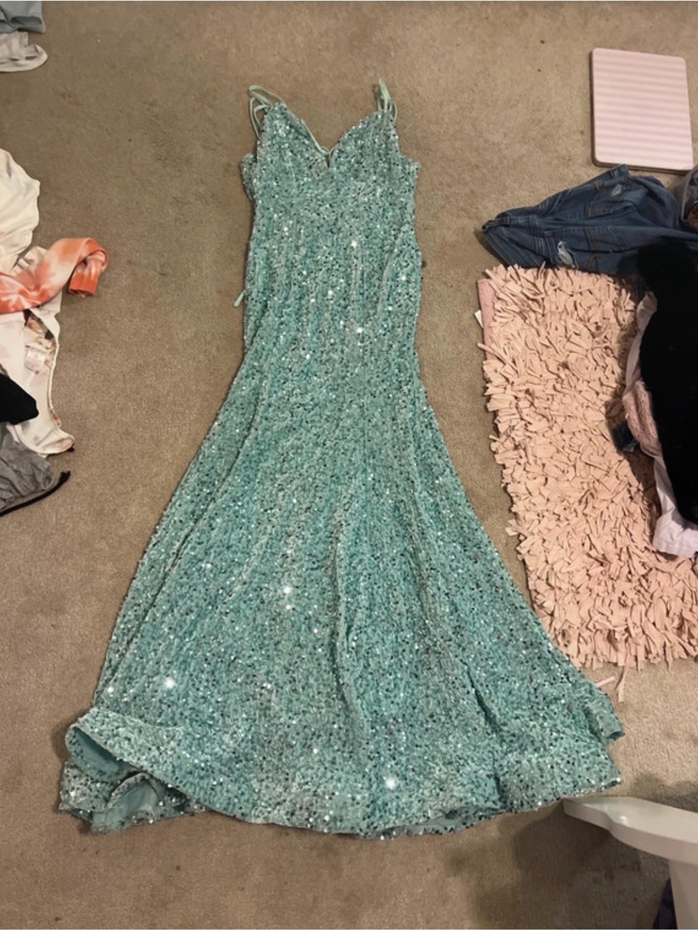 Sequin Mermaid Prom Dress in Aqua - Women's Formal Gown